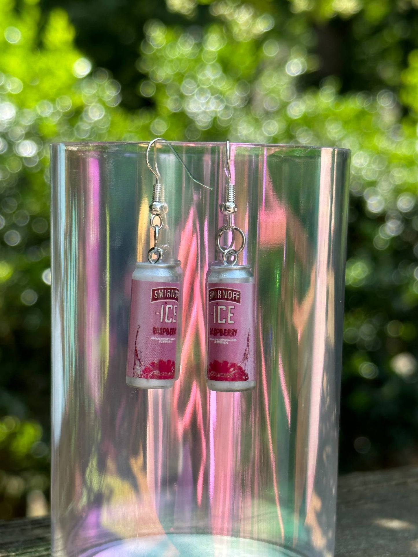 raspberry ice can earrings handmade cocktail-themed jewelry gift for women