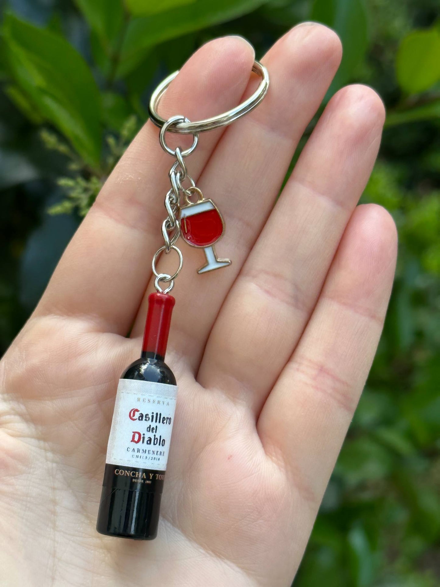 mini wine bottle keychain with wine glass charms gift for wine lovers