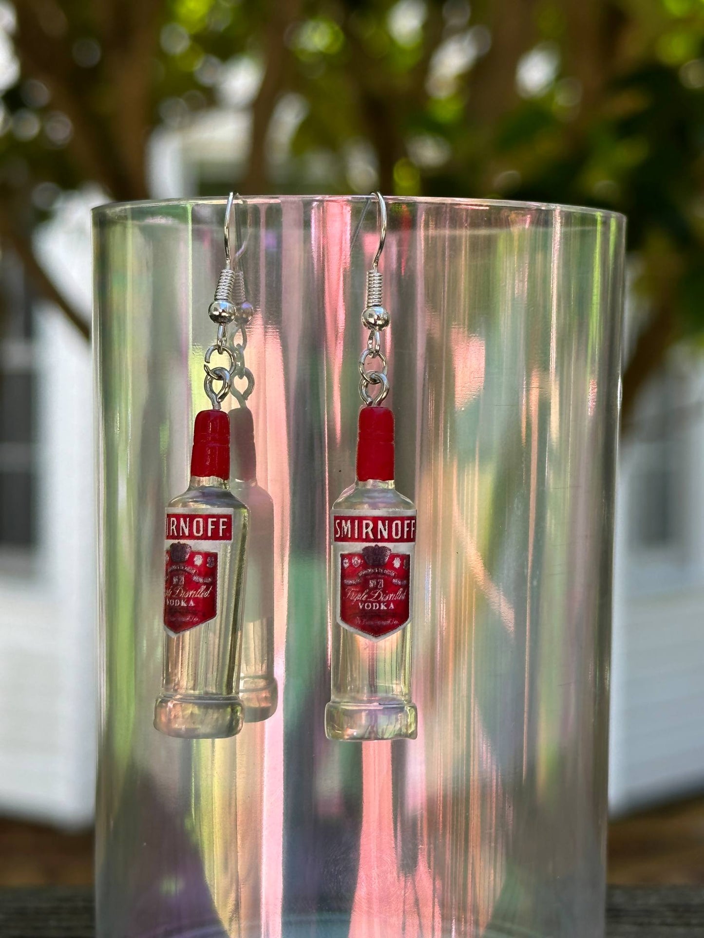 mini Smir. vodka bottle earrings resin handmade gift for vodka lovers