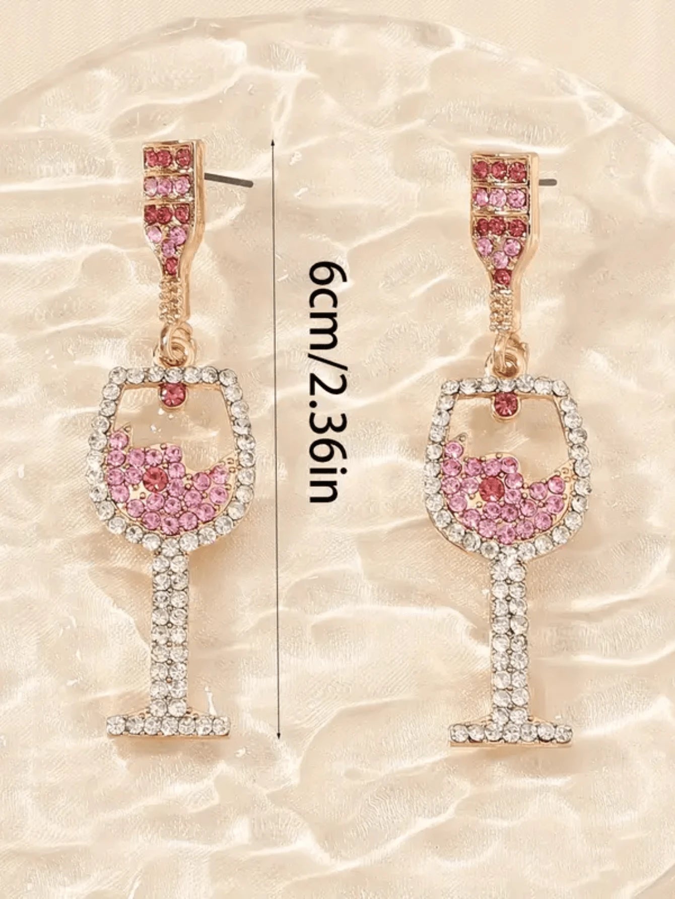pink rhinestone wine glass earrings elegant dangle jewelry gift for wine lovers