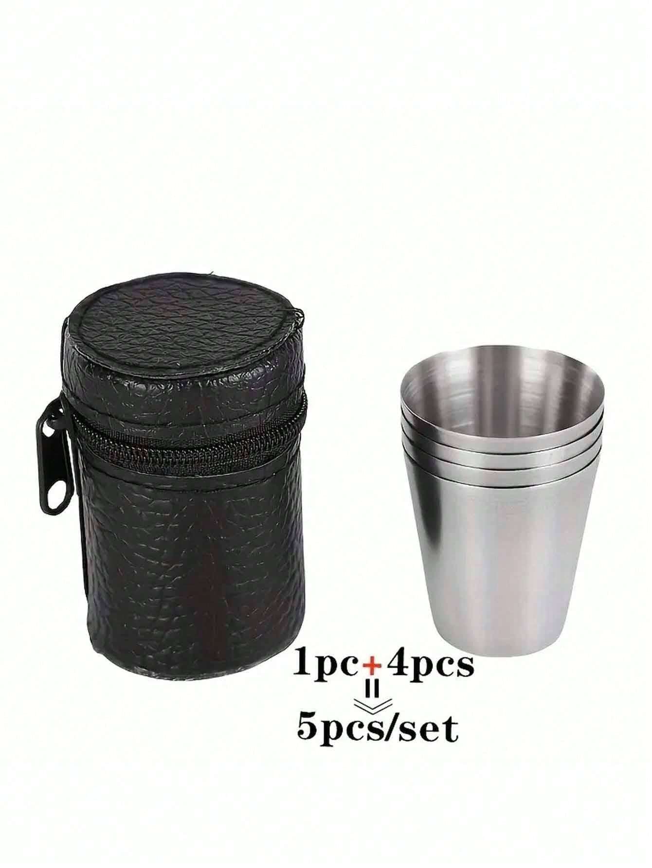 Mini Stainless Steel Cups shot 5 pcs Set ( 4 cups and 1 bag container )