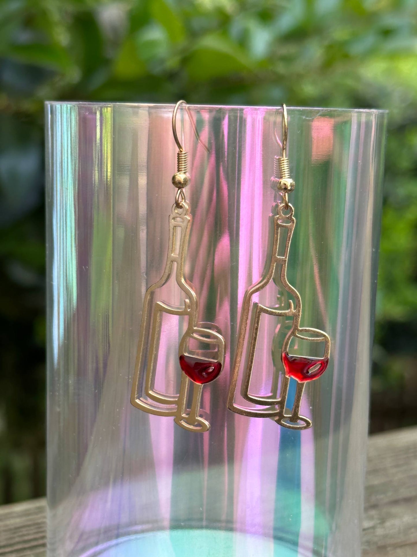 wine bottle and glass earrings fun wine lover jewelry gift for her