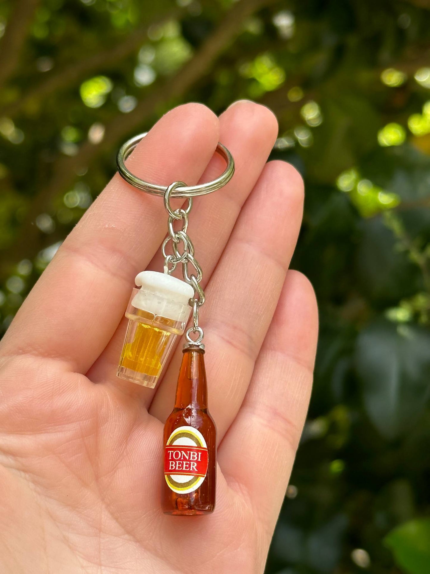 tonbi beer bottle keychain with beer cup charm gift for beer lovers
