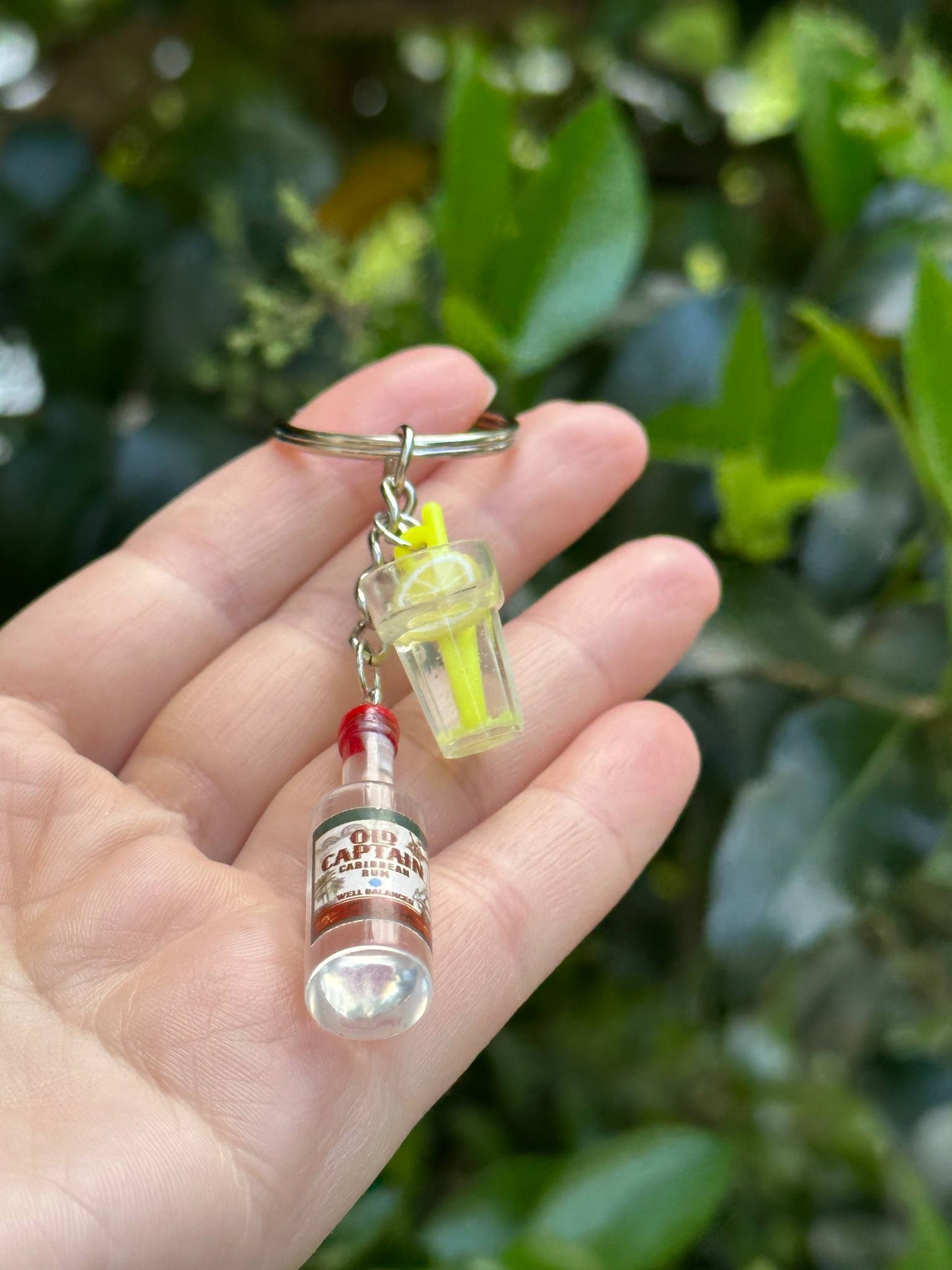 mini Old Captain rum keychain with drink charms fun gift for rum lovers