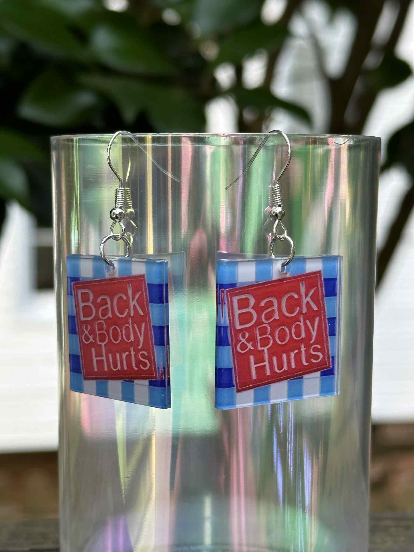 back and body hurts earrings funny novelty gift jewelry
