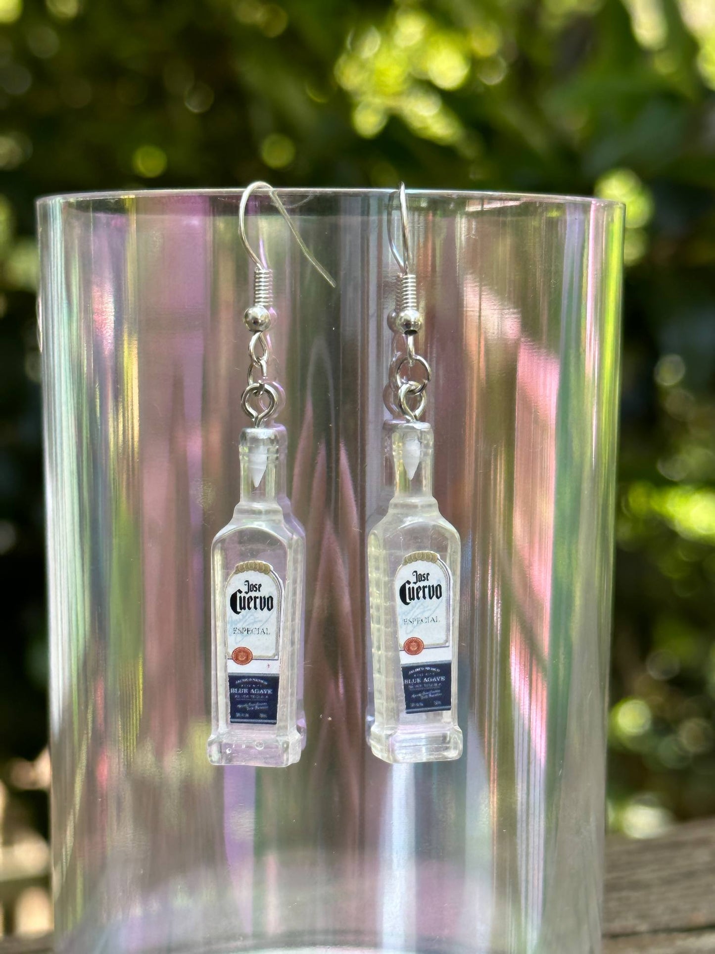 Fun handmade tequila earrings with cocktail bottle design – perfect gift for party girls, bachelorette events and drinks lovers.