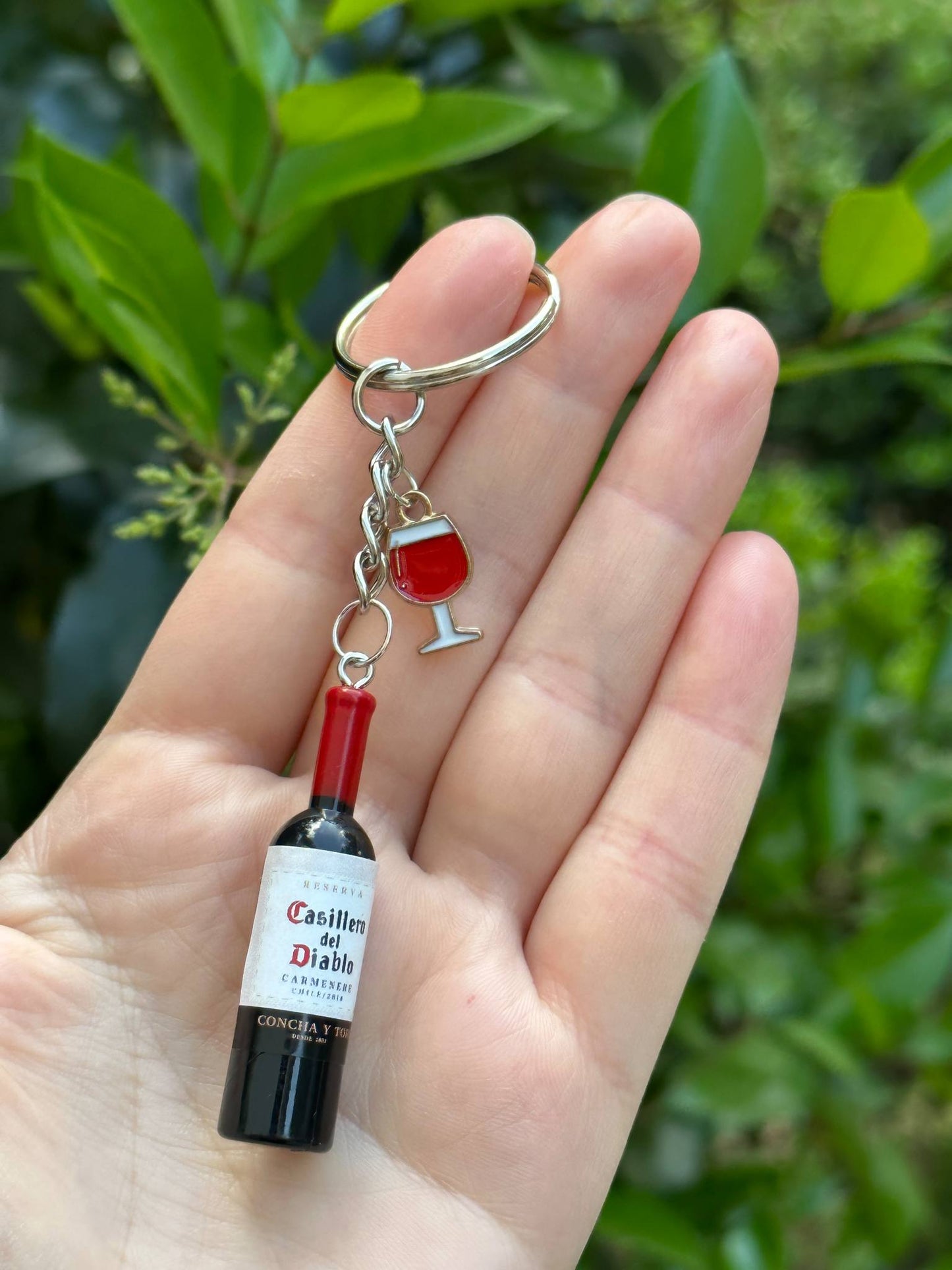 mini wine bottle keychain with wine glass charms gift for wine lovers