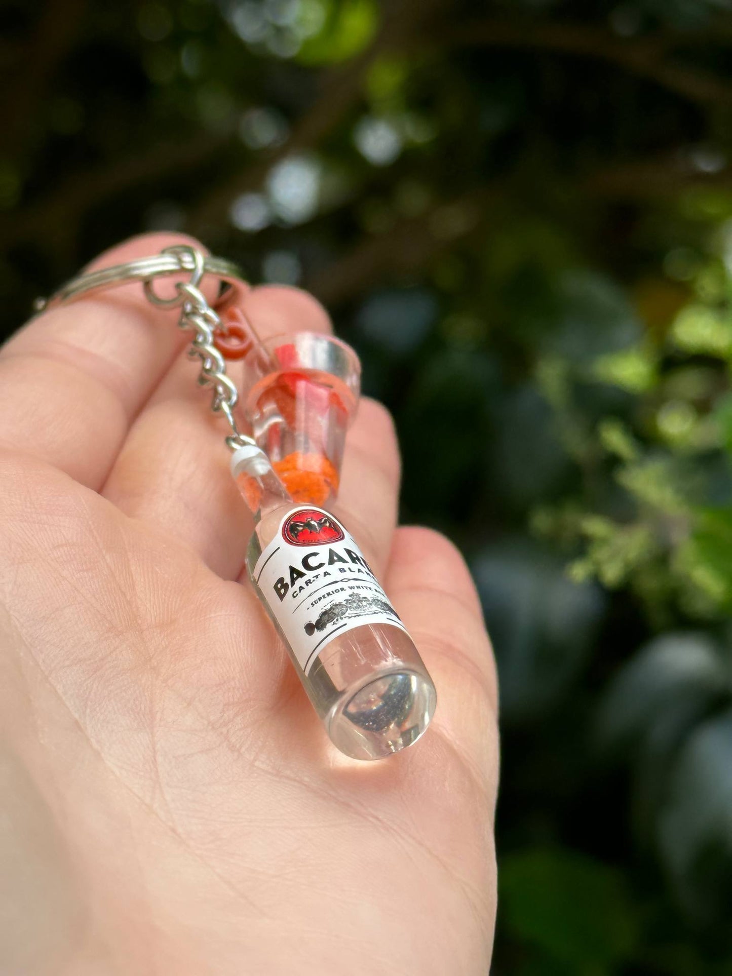 handmade bacardi carta blanca keychain with drink charm gift for rum lovers