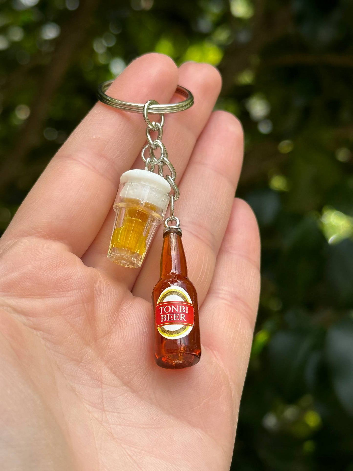 tonbi beer bottle keychain with beer cup charm gift for beer lovers