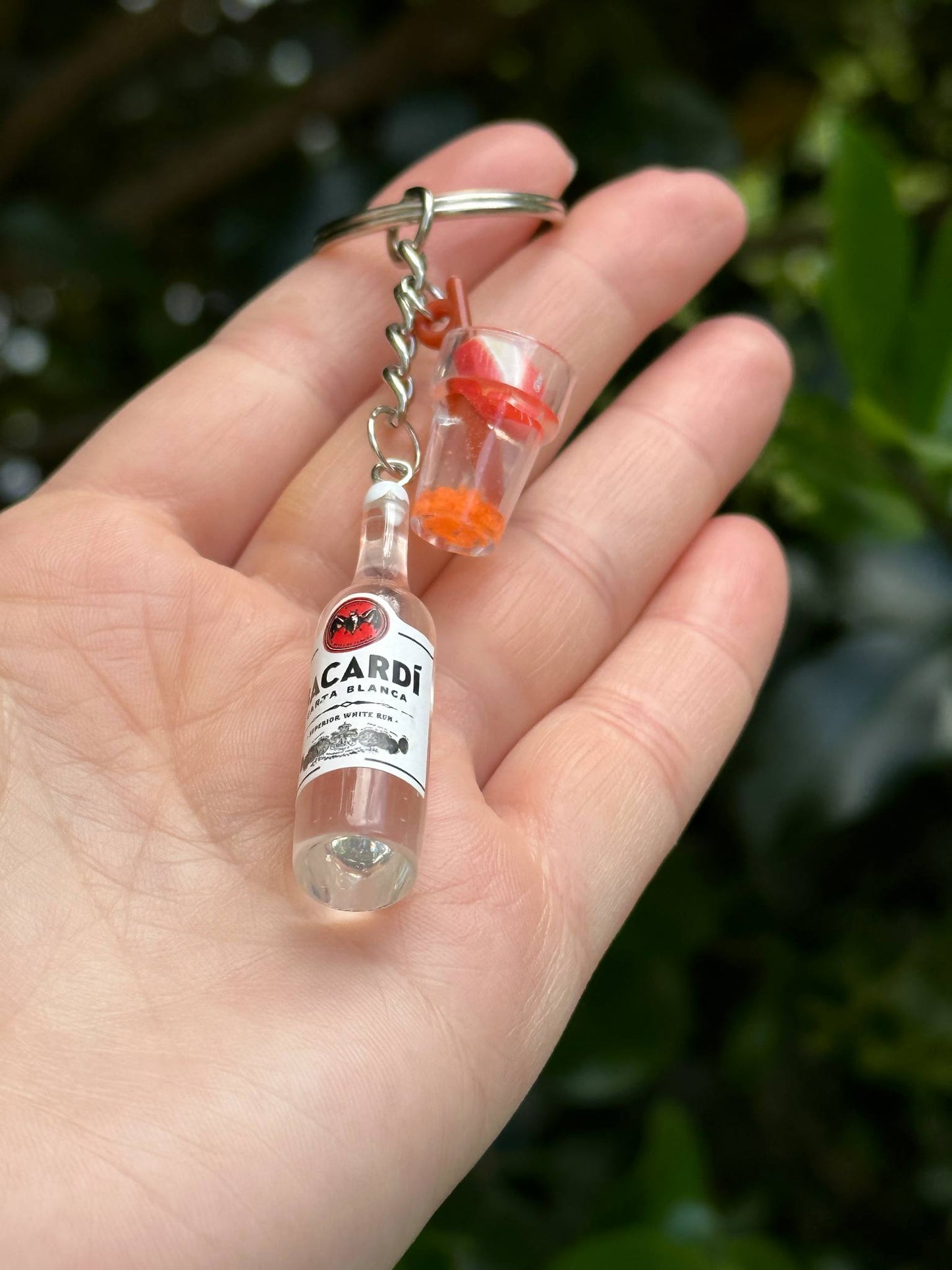 handmade bacardi carta blanca keychain with drink charm gift for rum lovers