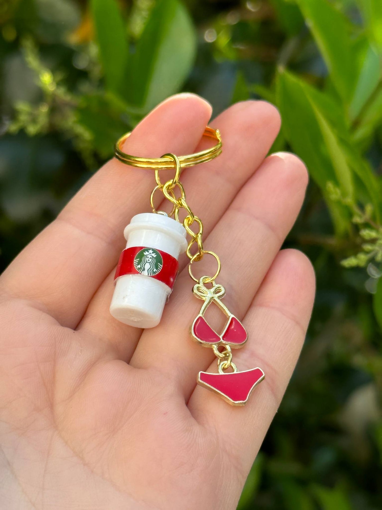 coffee cup keychain with red bikini charm starbucks inspired fun gift