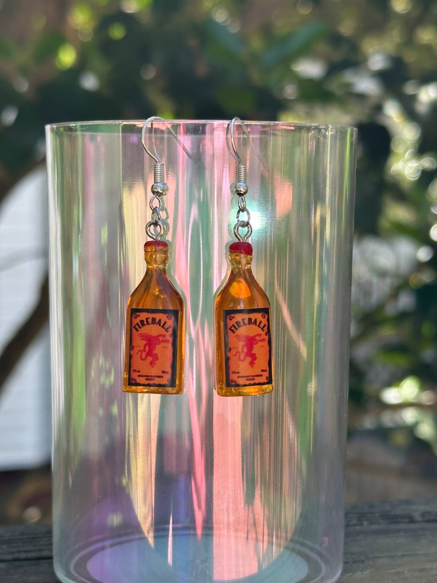 mini cinnamon whisky bottle earrings handmade resin statement jewelry