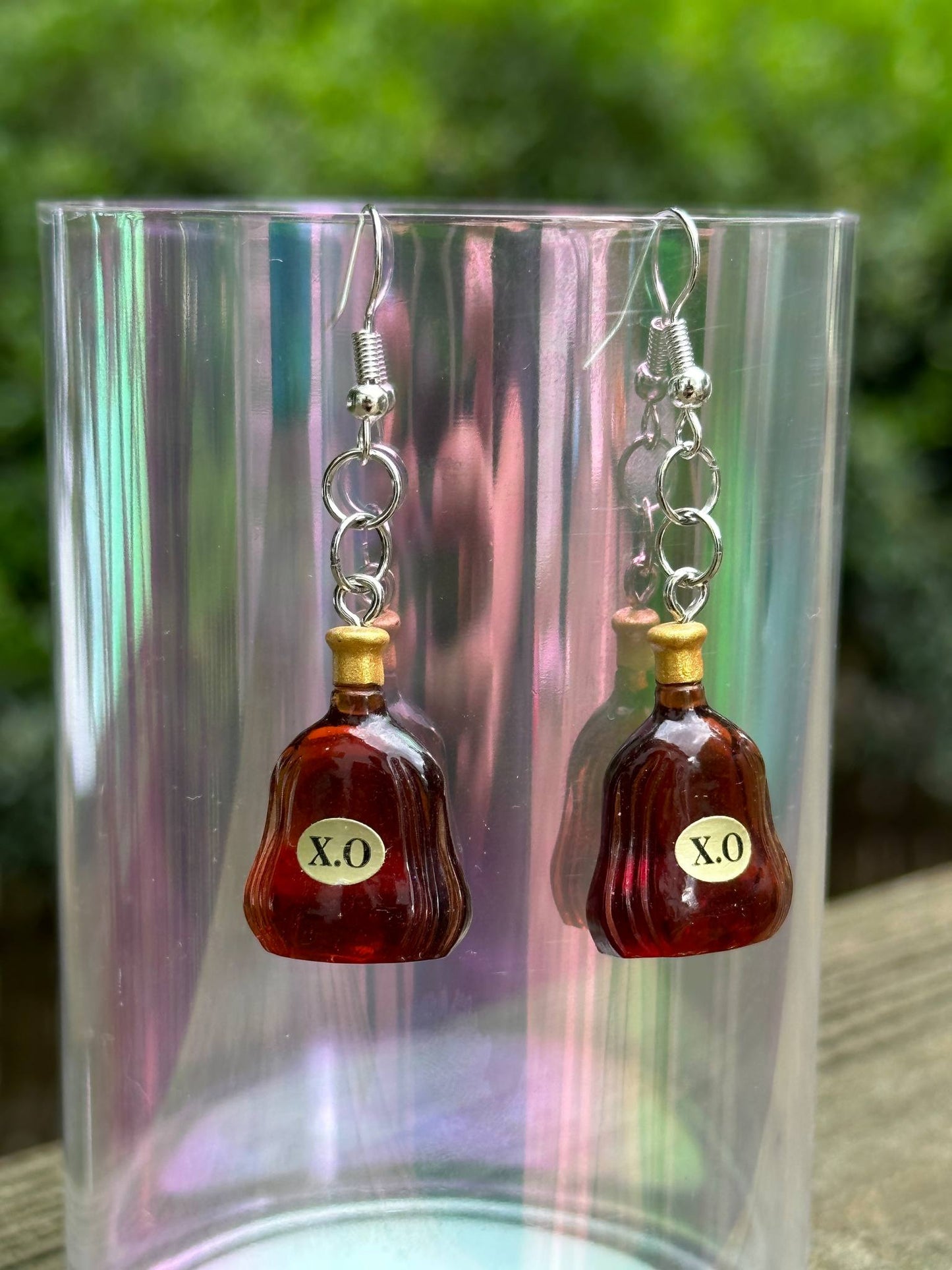 xo whiskey bottle earrings liquor-themed handmade dangle jewelry gift