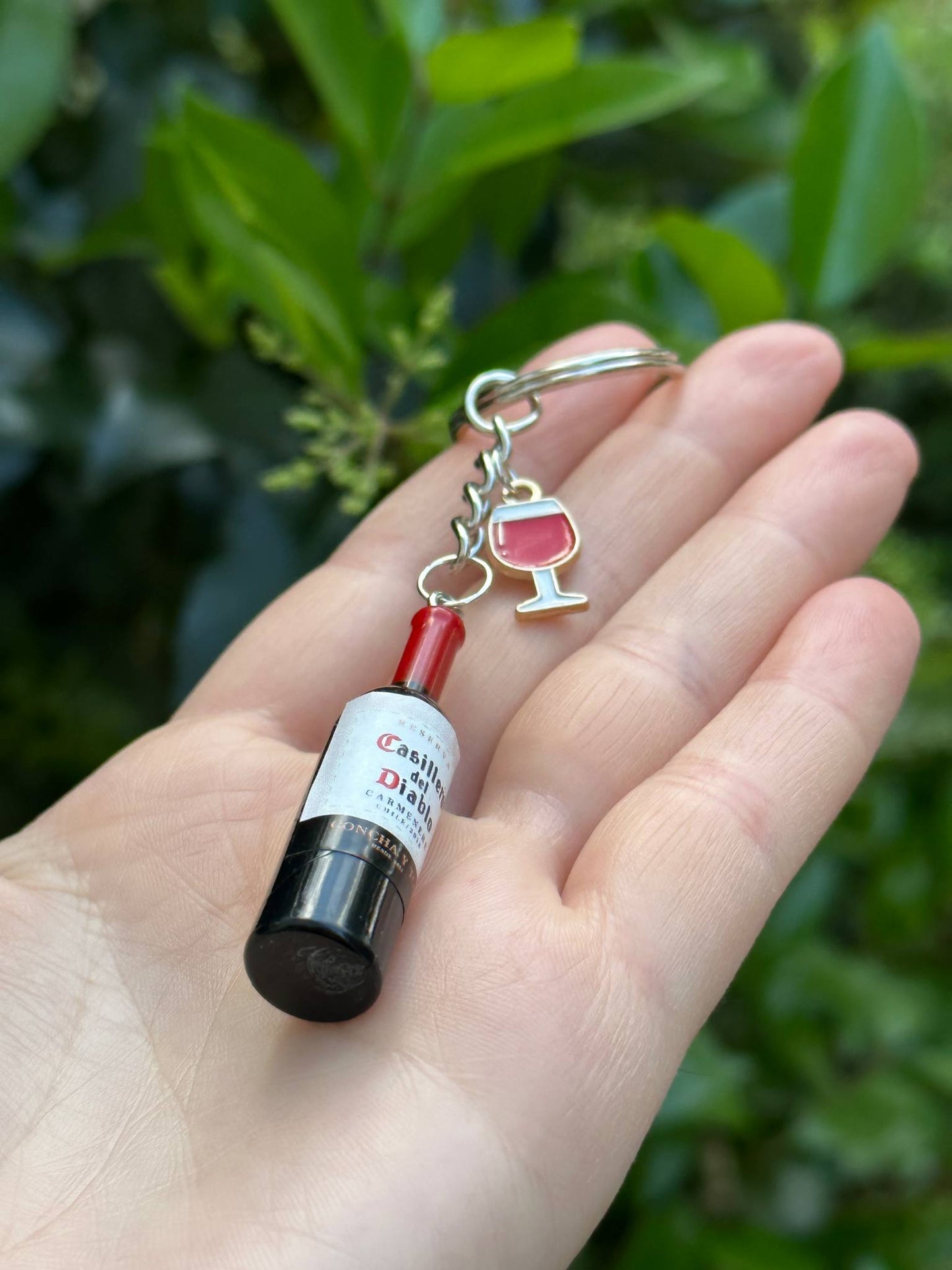 mini wine bottle keychain with wine glass charms gift for wine lovers