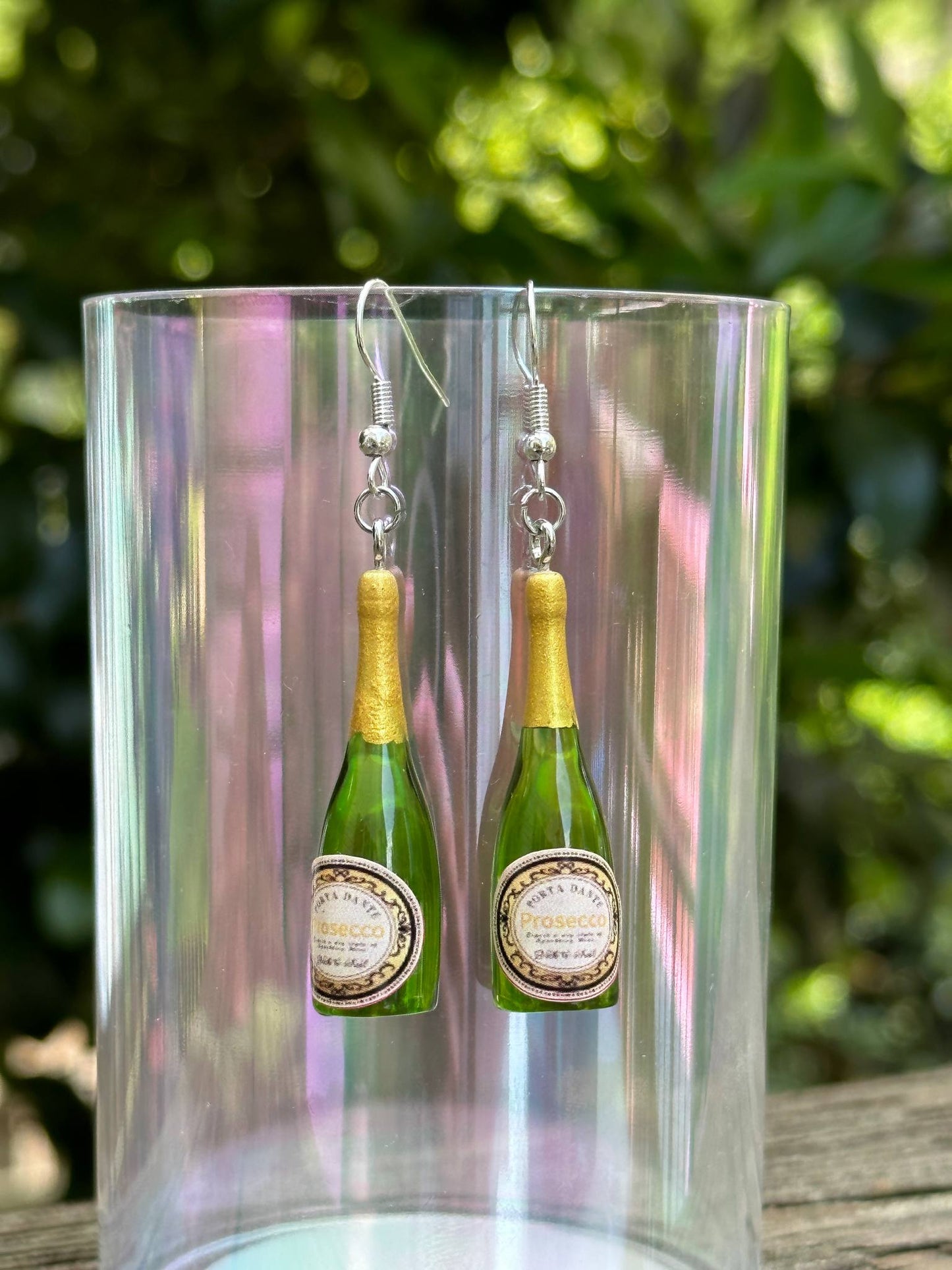 mini prosecco champagne bottle earrings resin jewelry for wine lovers