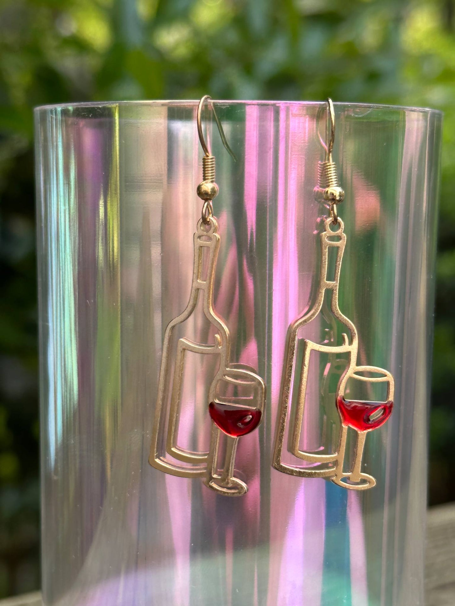 wine bottle and glass earrings fun wine lover jewelry gift for her