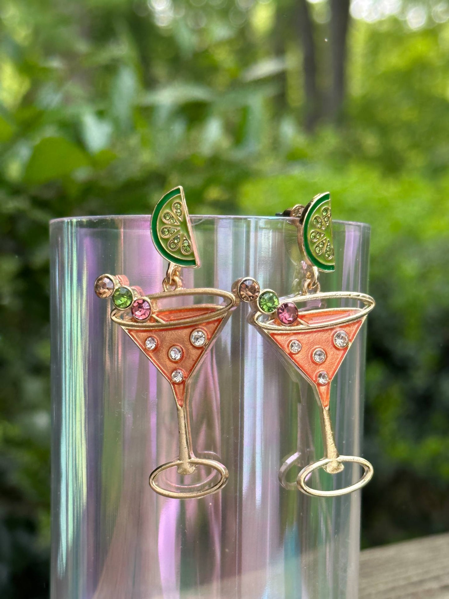 Tequila Glass Shaped Rhinestone Earring. Fun Handmade Cocktail Jewelry Gift