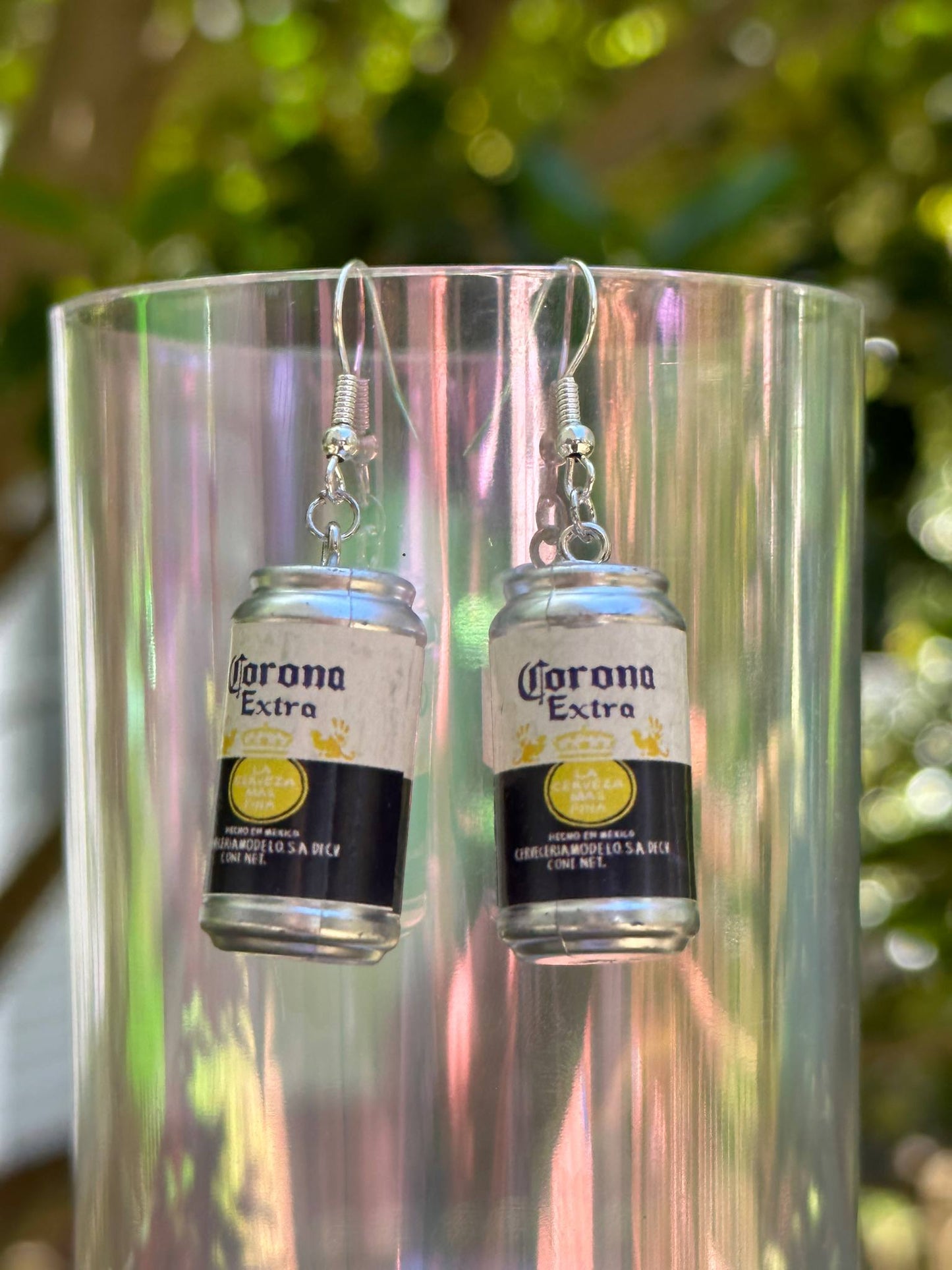 mini Corona beer can earrings handmade resin fun party jewelry for beer lovers