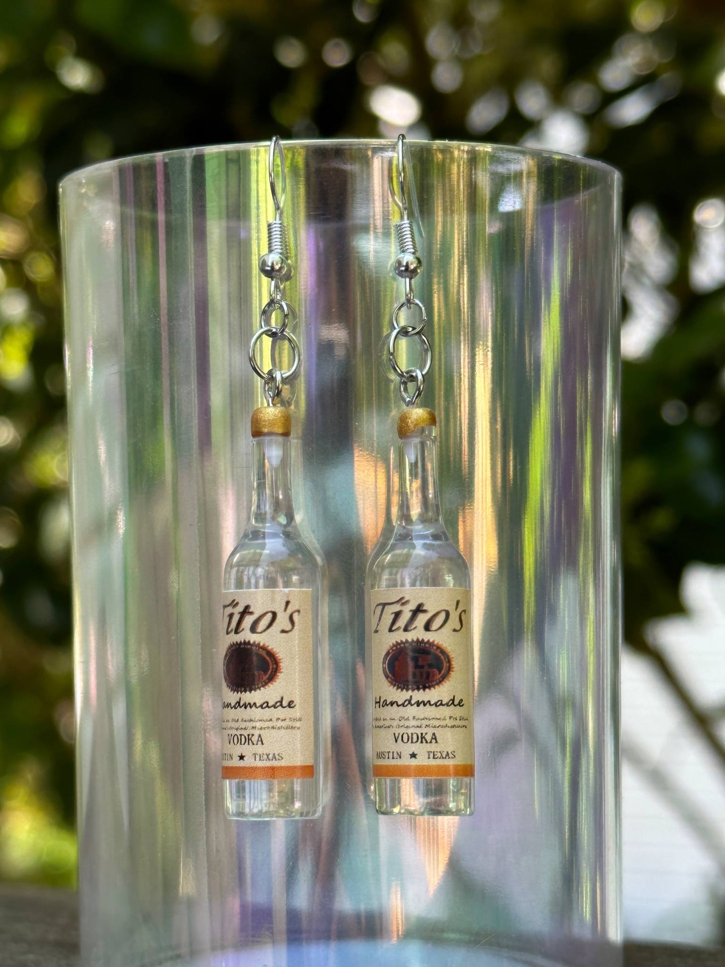 mini tito’s vodka bottle earrings liquor-themed fun dangle jewelry