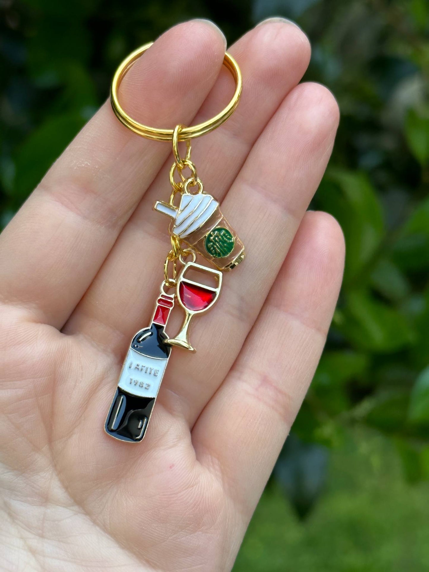 cute coffee ice cream red wine keychain set gift for drink lovers