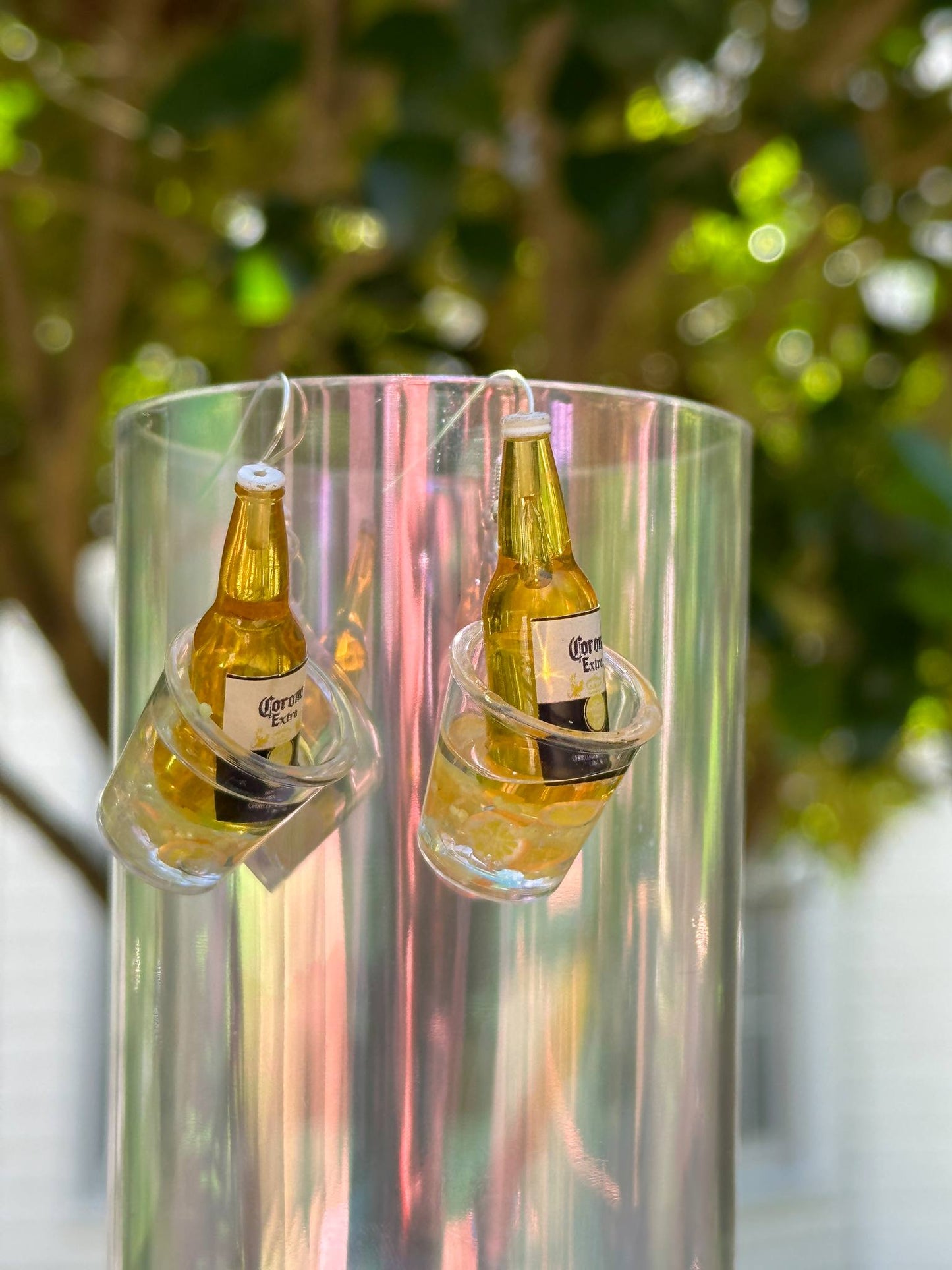 corona inspired dangle earrings beer in ice bucket fun jewelry gift