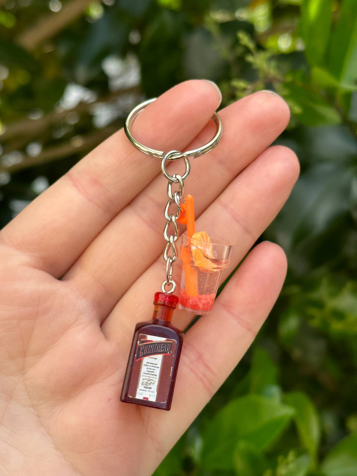 mini Cointreau bottle keychain with drink cup charms orange liqueur gift