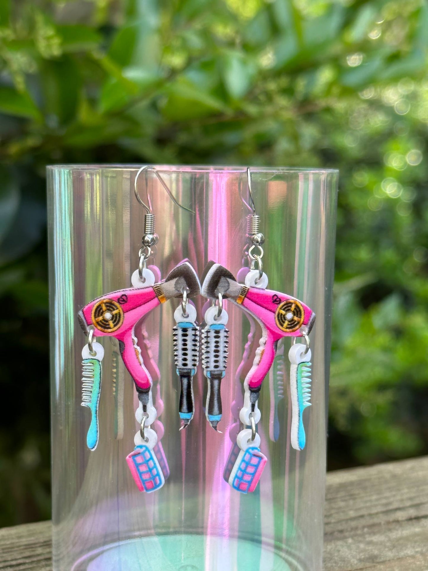 acrylic hairdryer earrings beauty salon stylist jewelry fun gift
