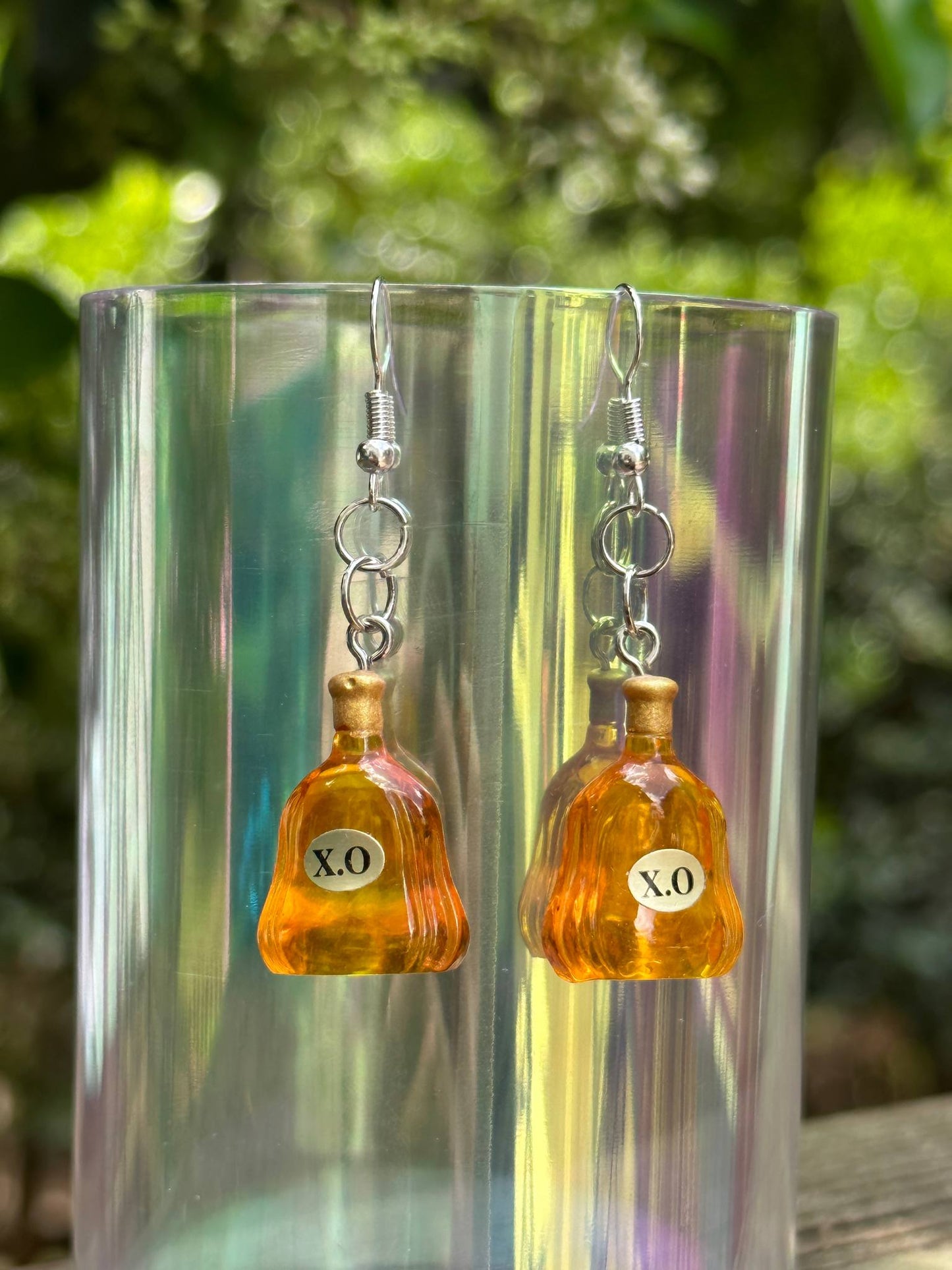 xo whiskey bottle earrings handmade liquor-themed jewelry gift for women