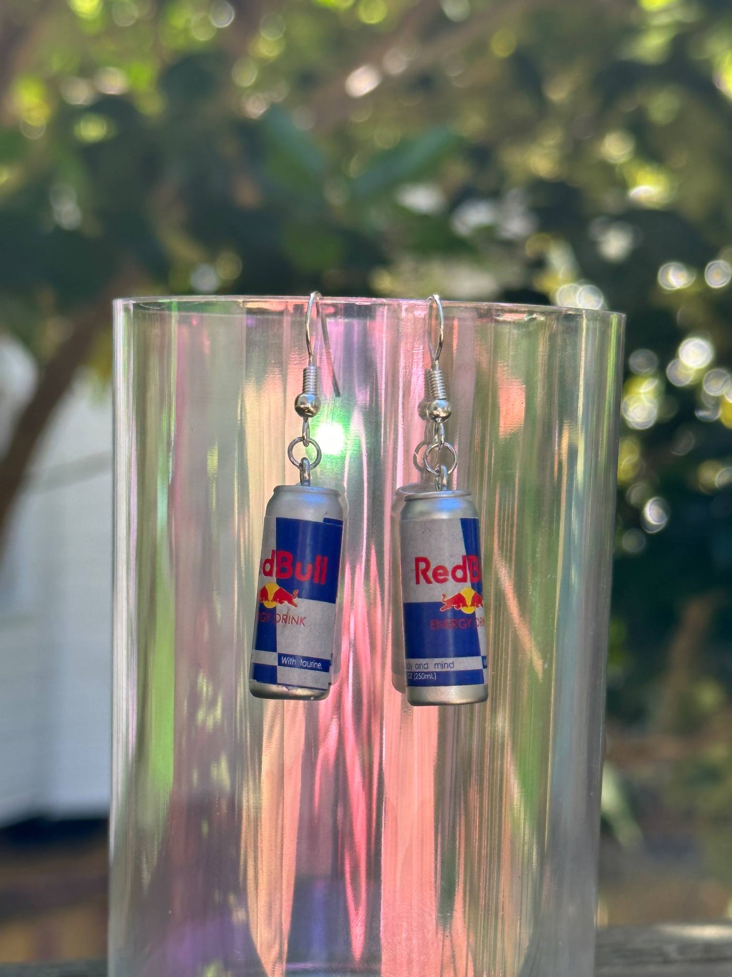 mini Red Bull can earrings handmade resin fun gift for energy drink fans