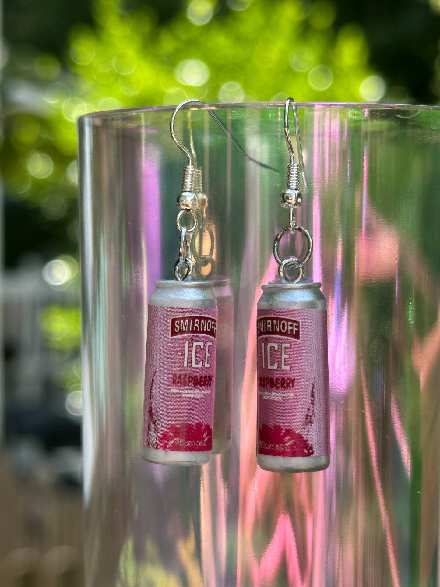 raspberry ice can earrings handmade cocktail-themed jewelry gift for women