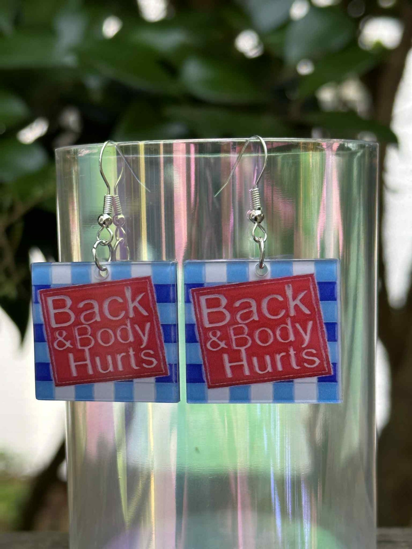 back and body hurts earrings funny novelty gift jewelry