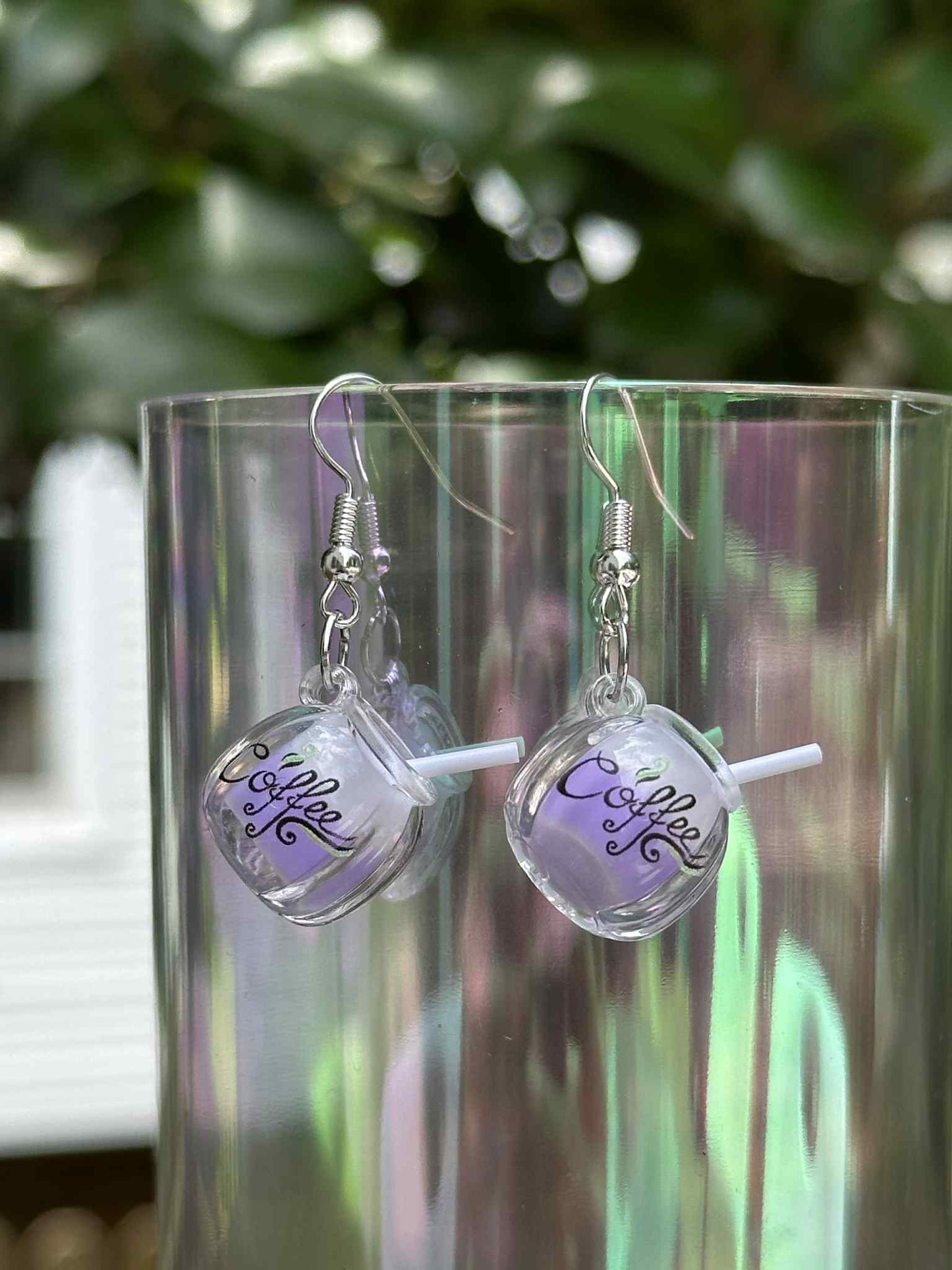Mini coffee cup dangle earrings – café-inspired resin jewelry for boutiques and coffee-themed gifts.