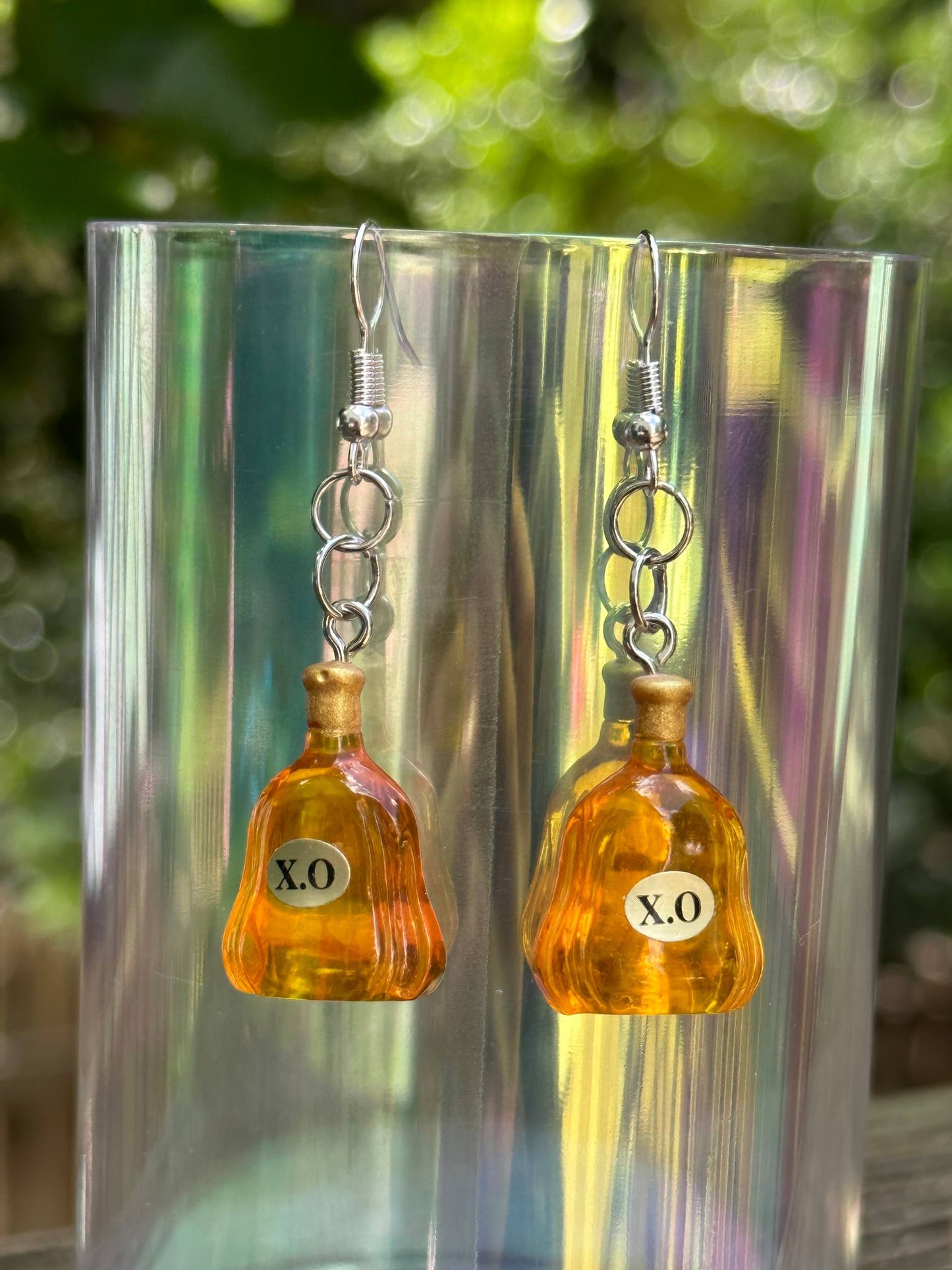 xo whiskey bottle earrings handmade liquor-themed jewelry gift for women