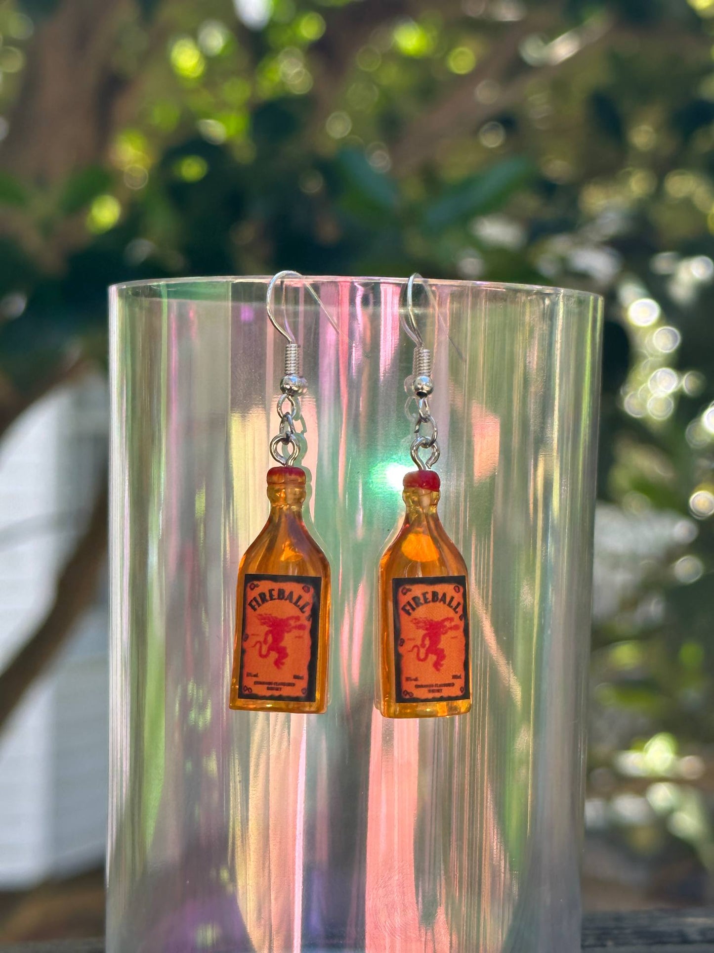 mini cinnamon whisky bottle earrings handmade resin statement jewelry