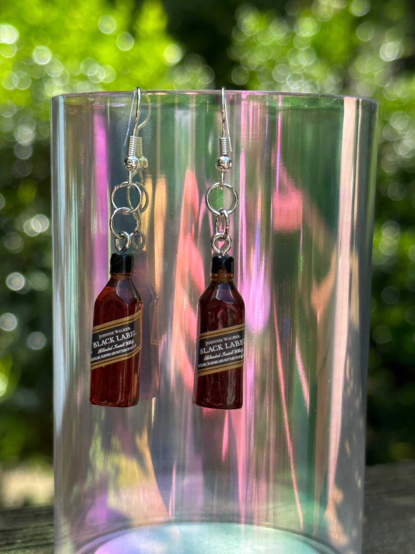 mini whiskey bottle earrings black label cocktail jewelry gift for women