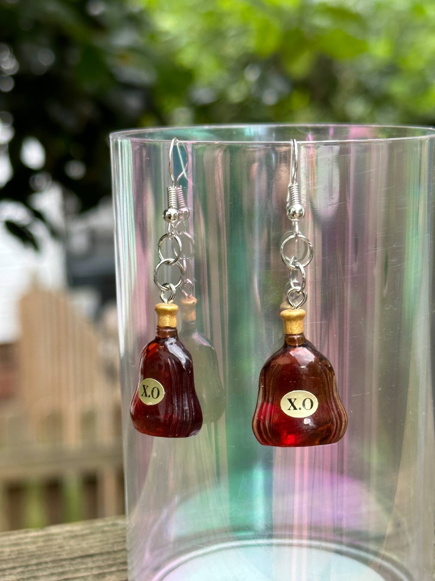 xo whiskey bottle earrings liquor-themed handmade dangle jewelry gift