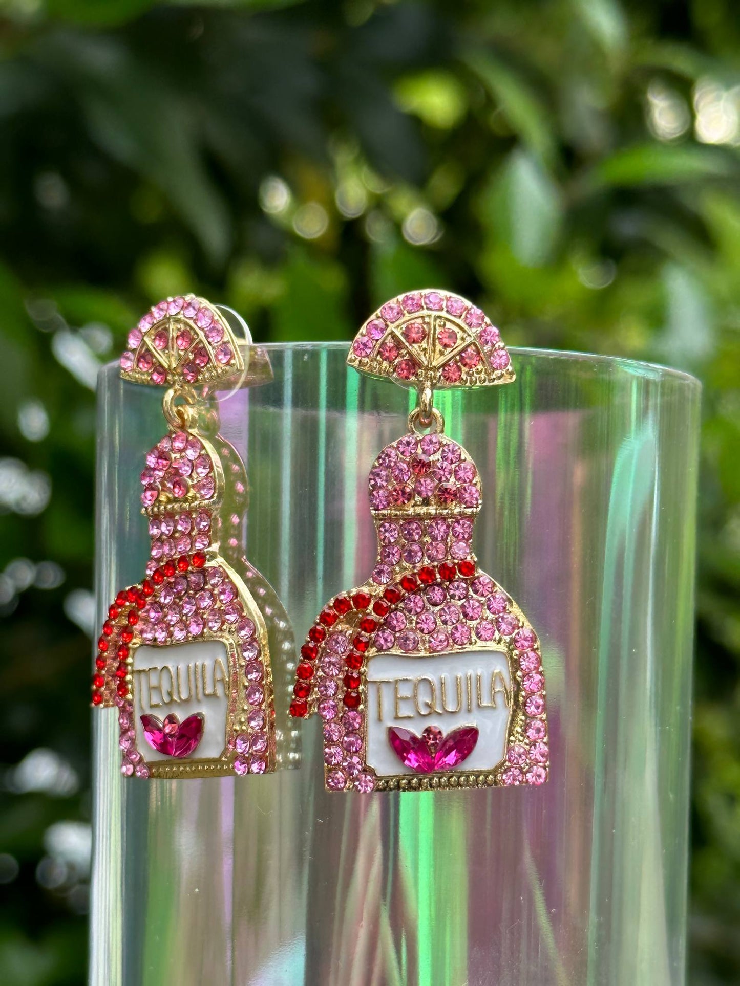 tequila bottle rhinestone earrings sparkly fun jewelry for party lovers