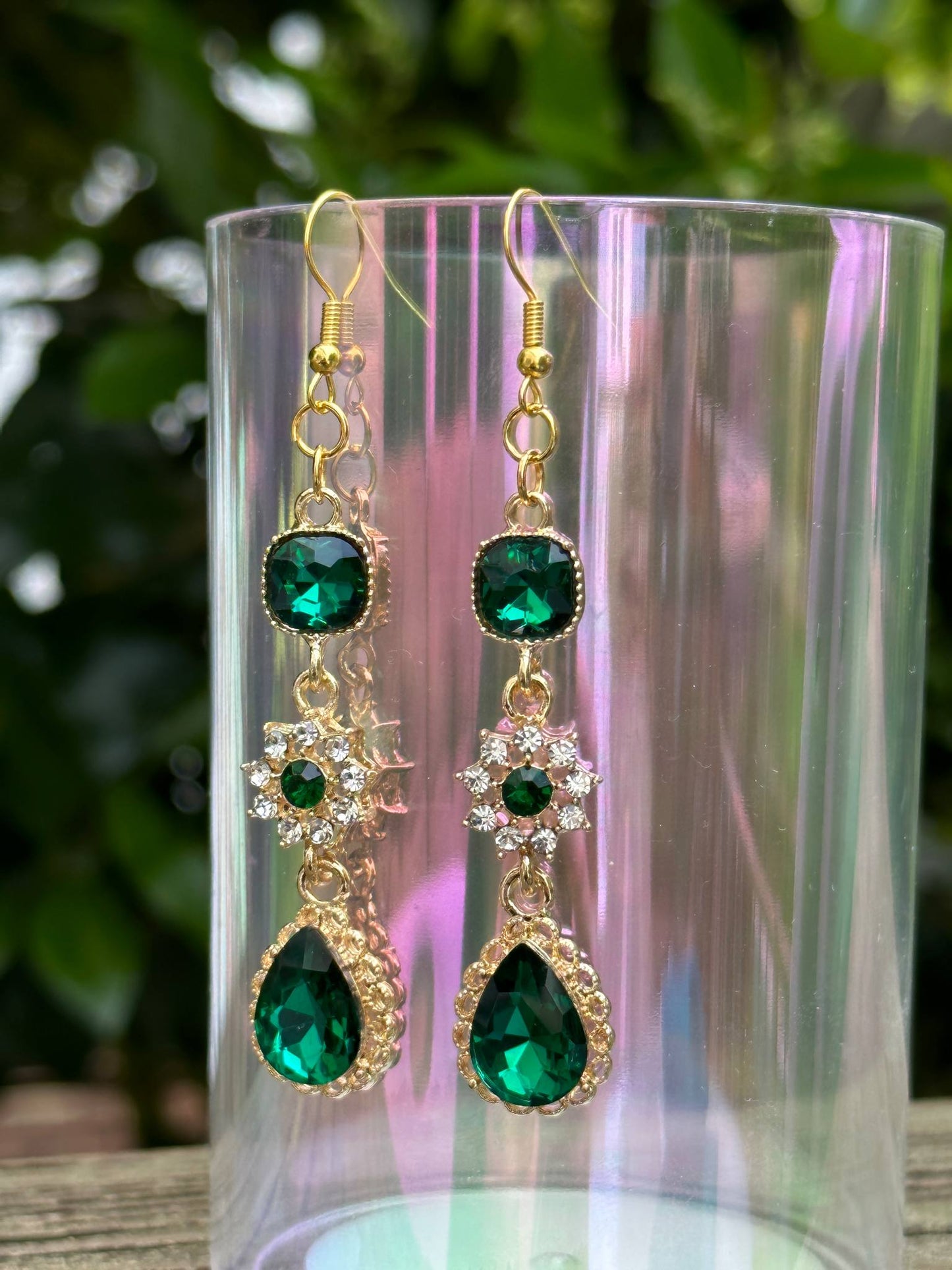 emerald green water drop earrings rhinestone elegant teardrop jewelry