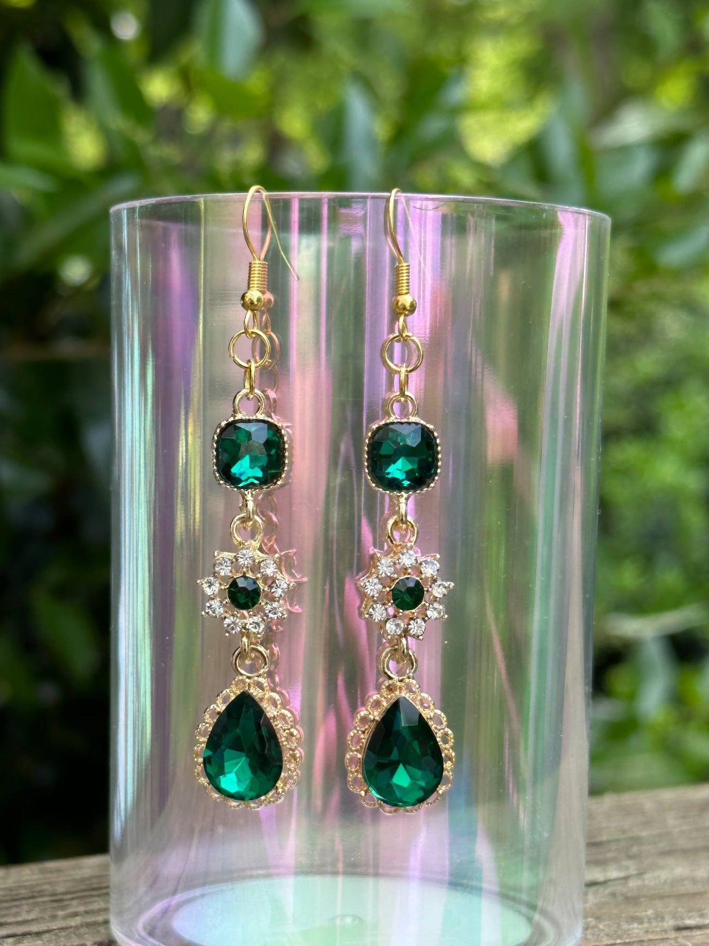 emerald green water drop earrings rhinestone elegant teardrop jewelry