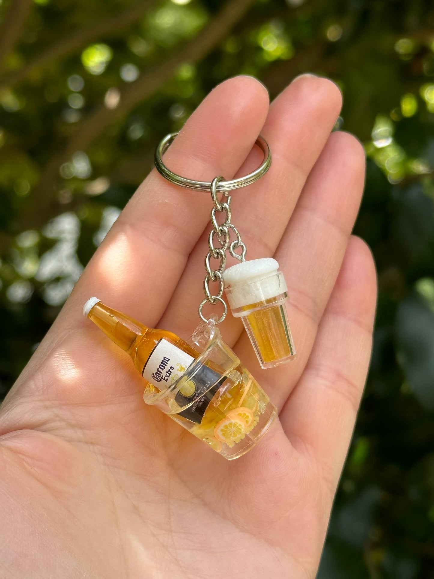 mini beer bucket keychain with cup beer drink charms gift for beer lovers