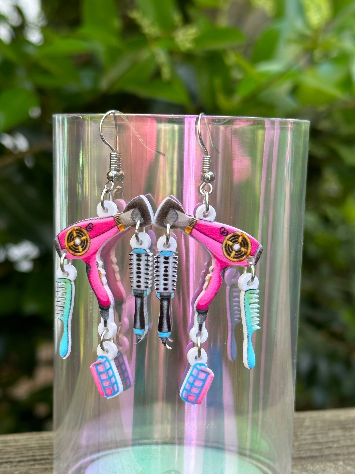 acrylic hairdryer earrings beauty salon stylist jewelry fun gift