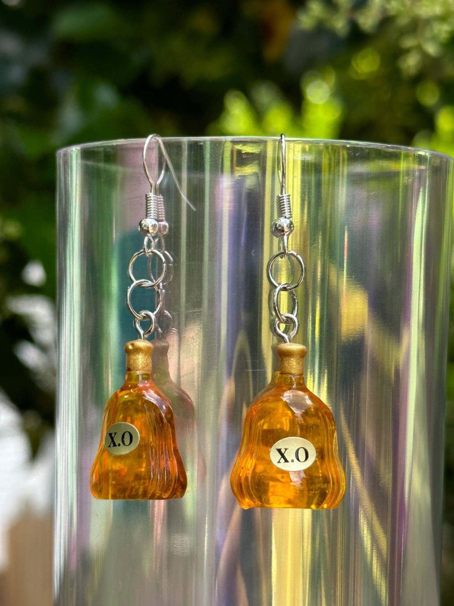 xo whiskey bottle earrings handmade liquor-themed jewelry gift for women