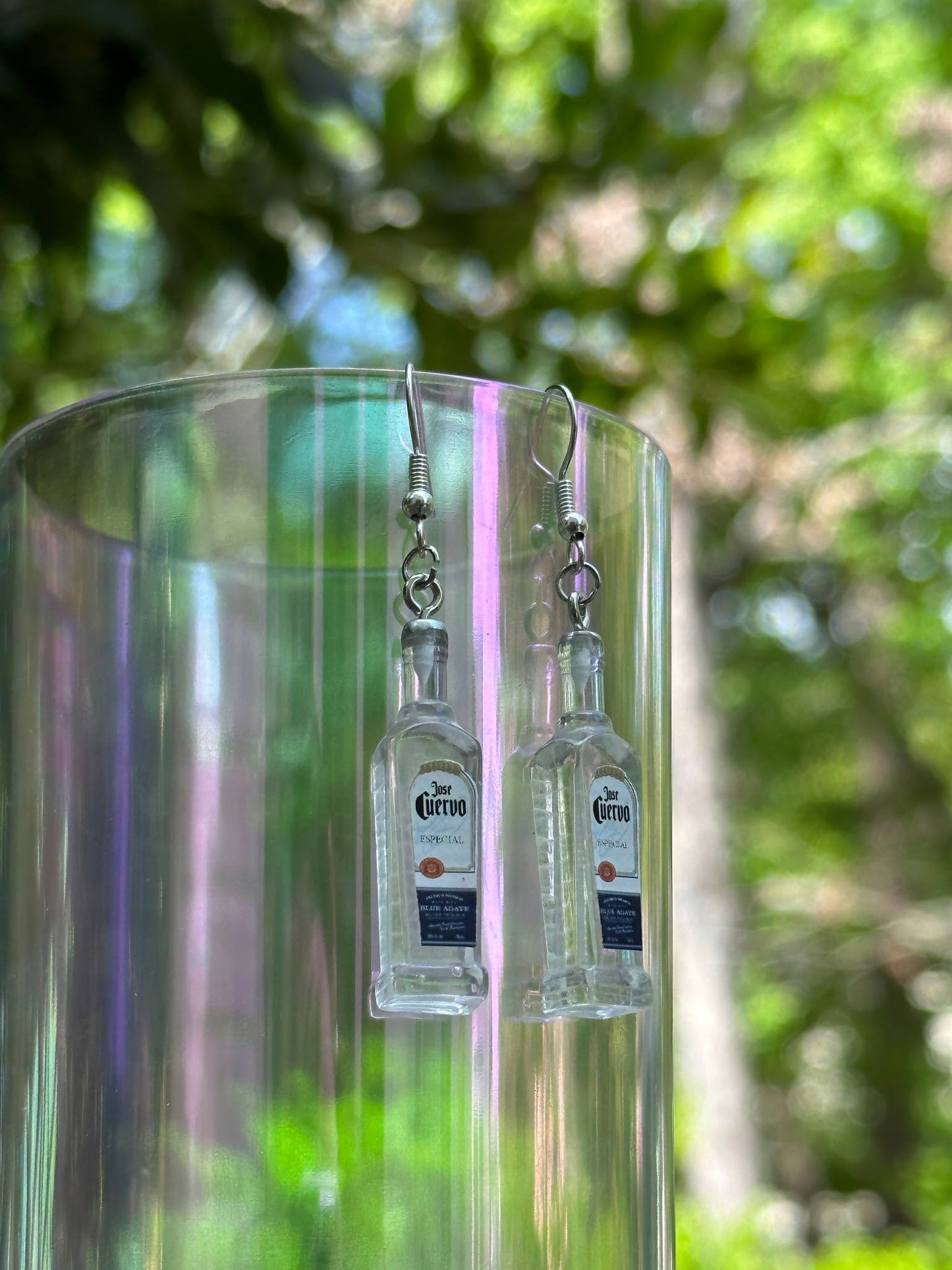 Fun handmade tequila earrings with cocktail bottle design – perfect gift for party girls, bachelorette events and drinks lovers.