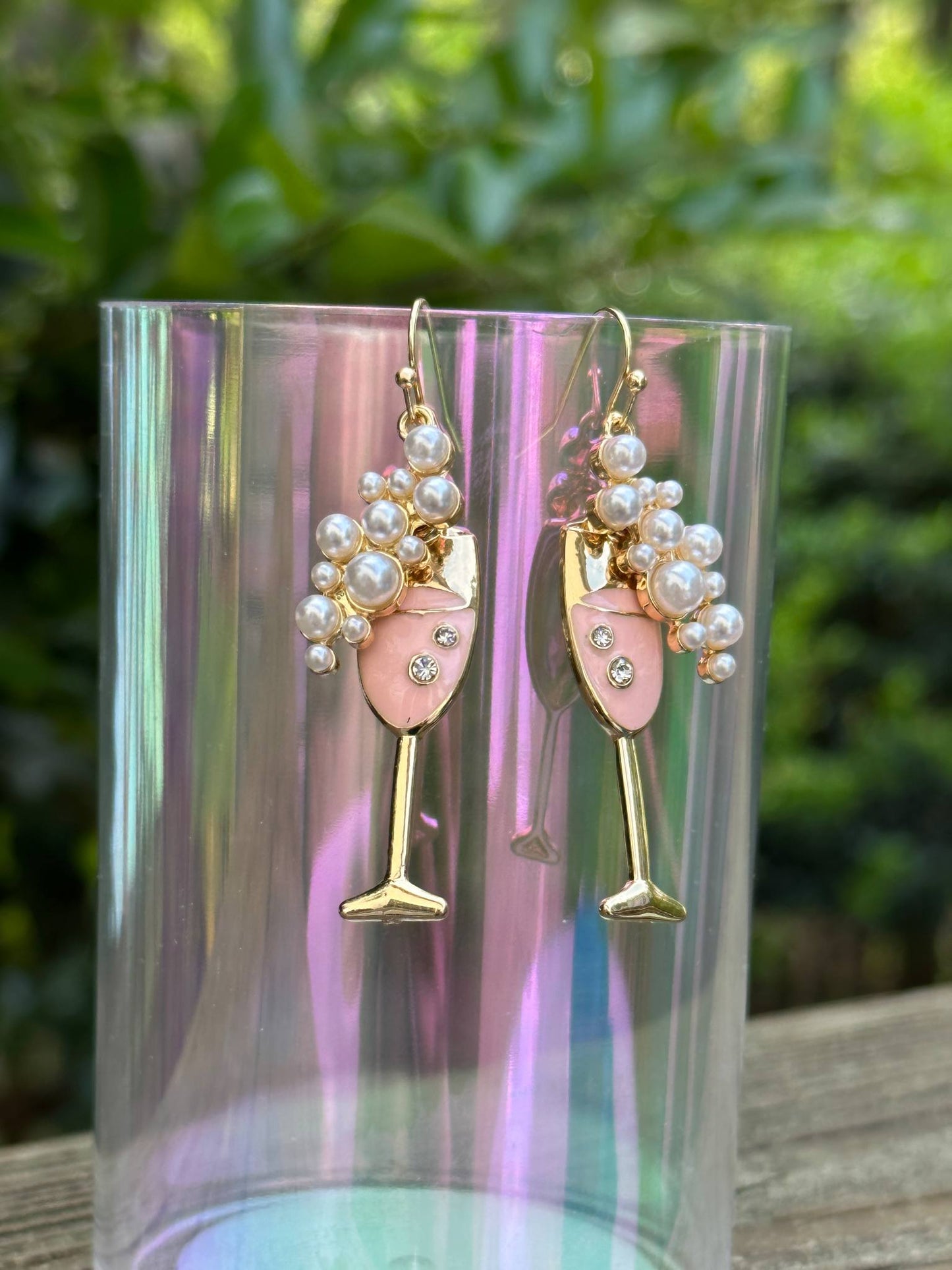 retro pearl and crystal wine glass earrings elegant rhinestone statement jewelry