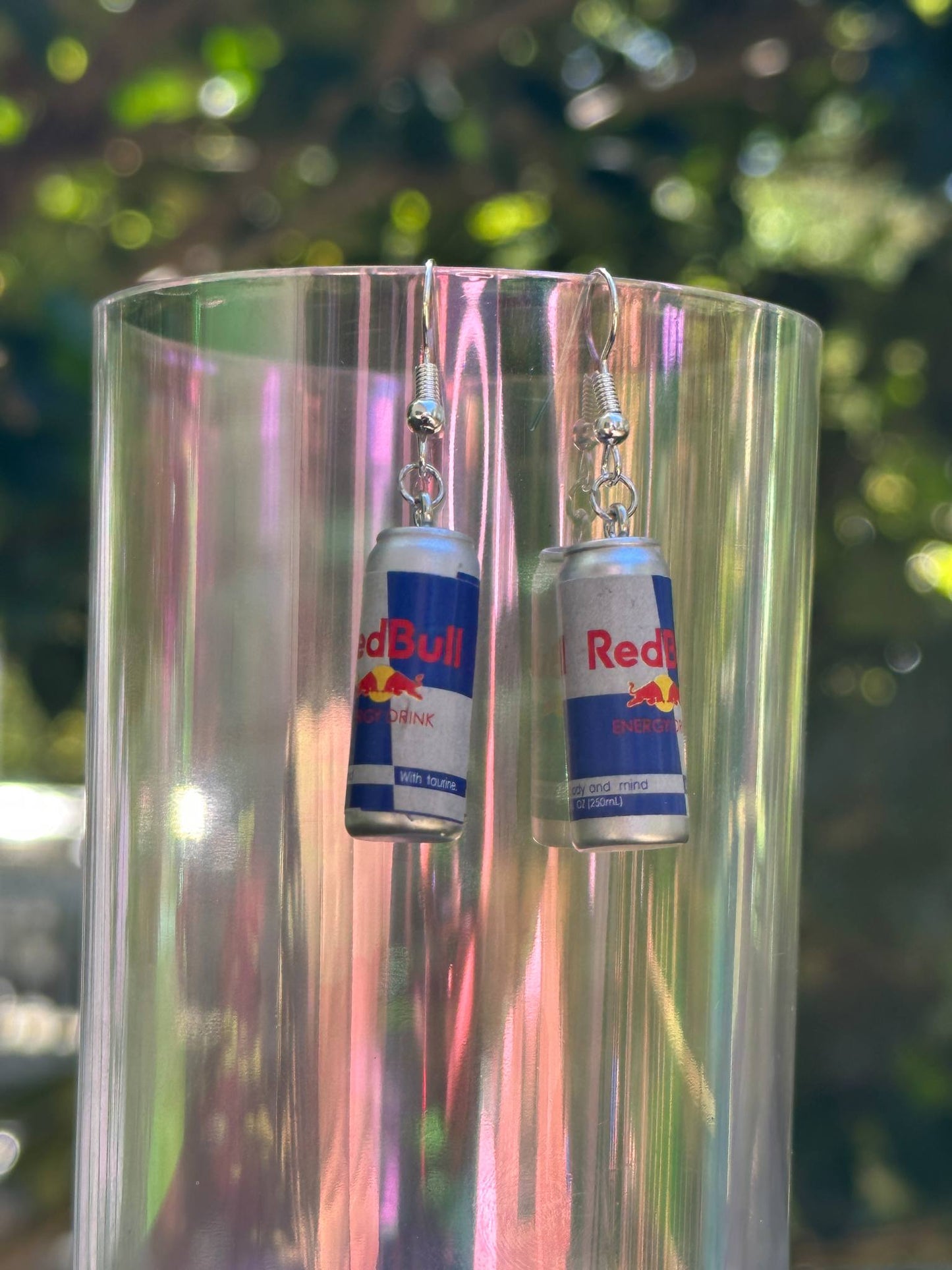 mini Red Bull can earrings handmade resin fun gift for energy drink fans