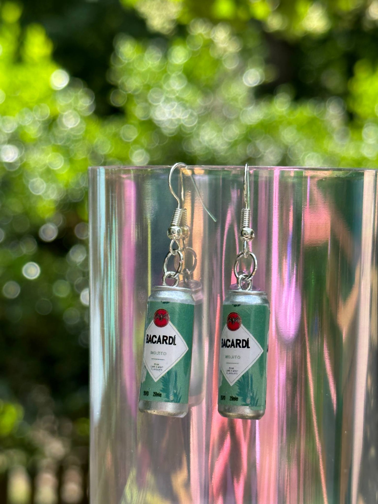 bacardi can earrings liquor-themed fun party jewelry for women