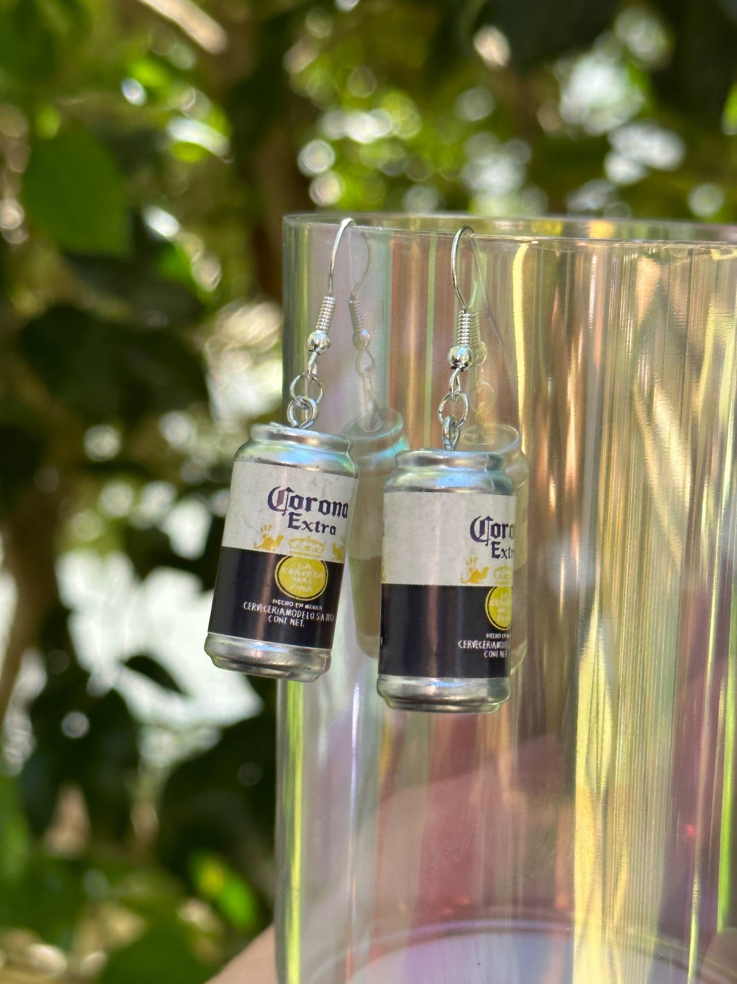 mini Corona beer can earrings handmade resin fun party jewelry for beer lovers