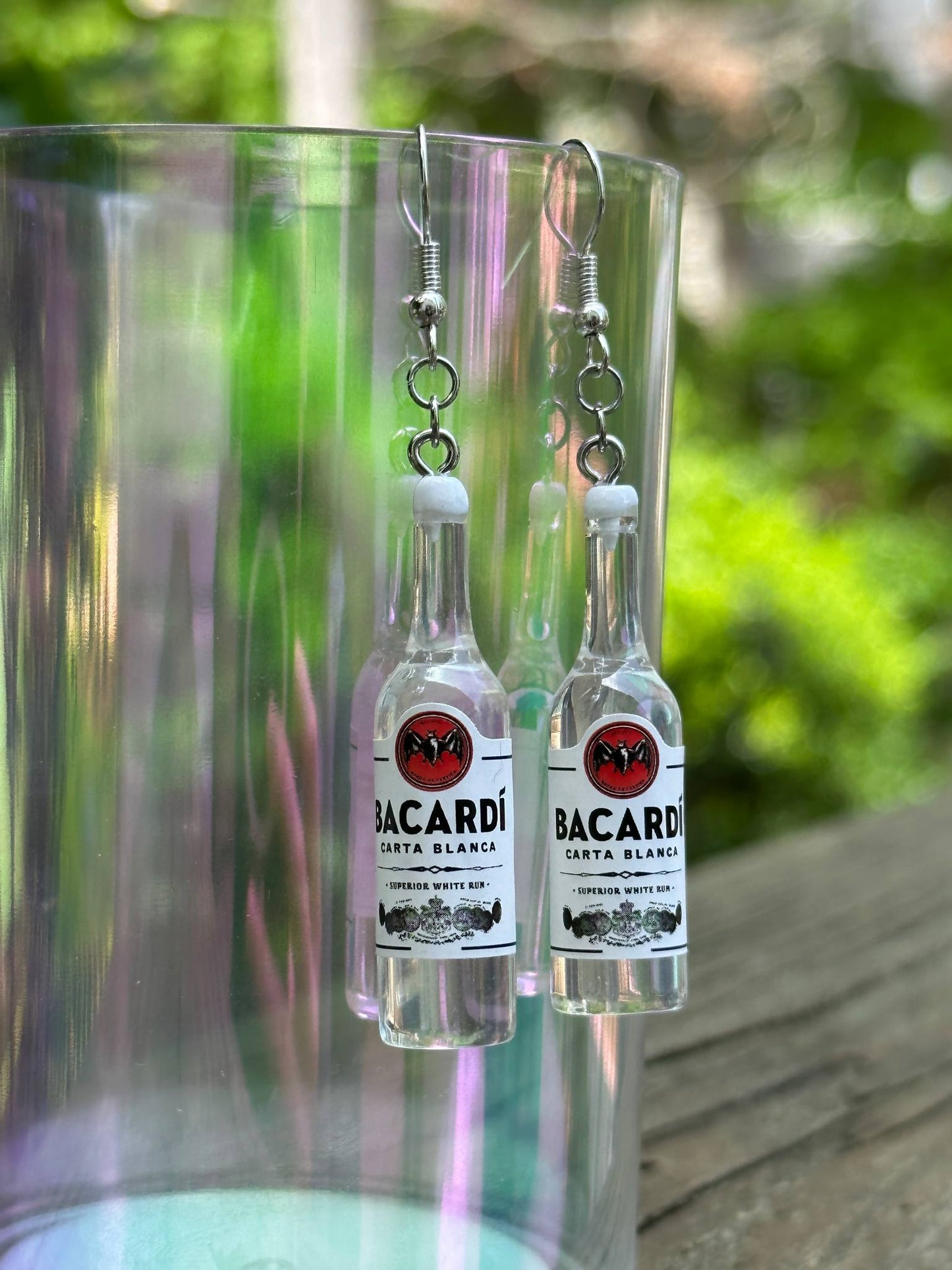 mini rum bottle earrings liquor-themed handmade resin jewelry