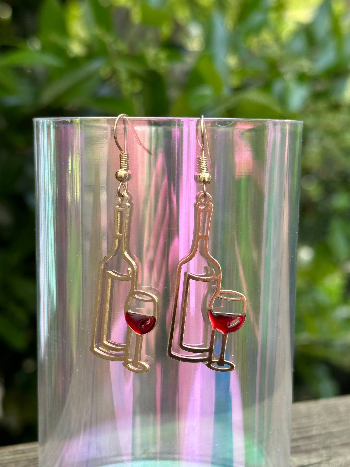 wine bottle and glass earrings fun wine lover jewelry gift for her