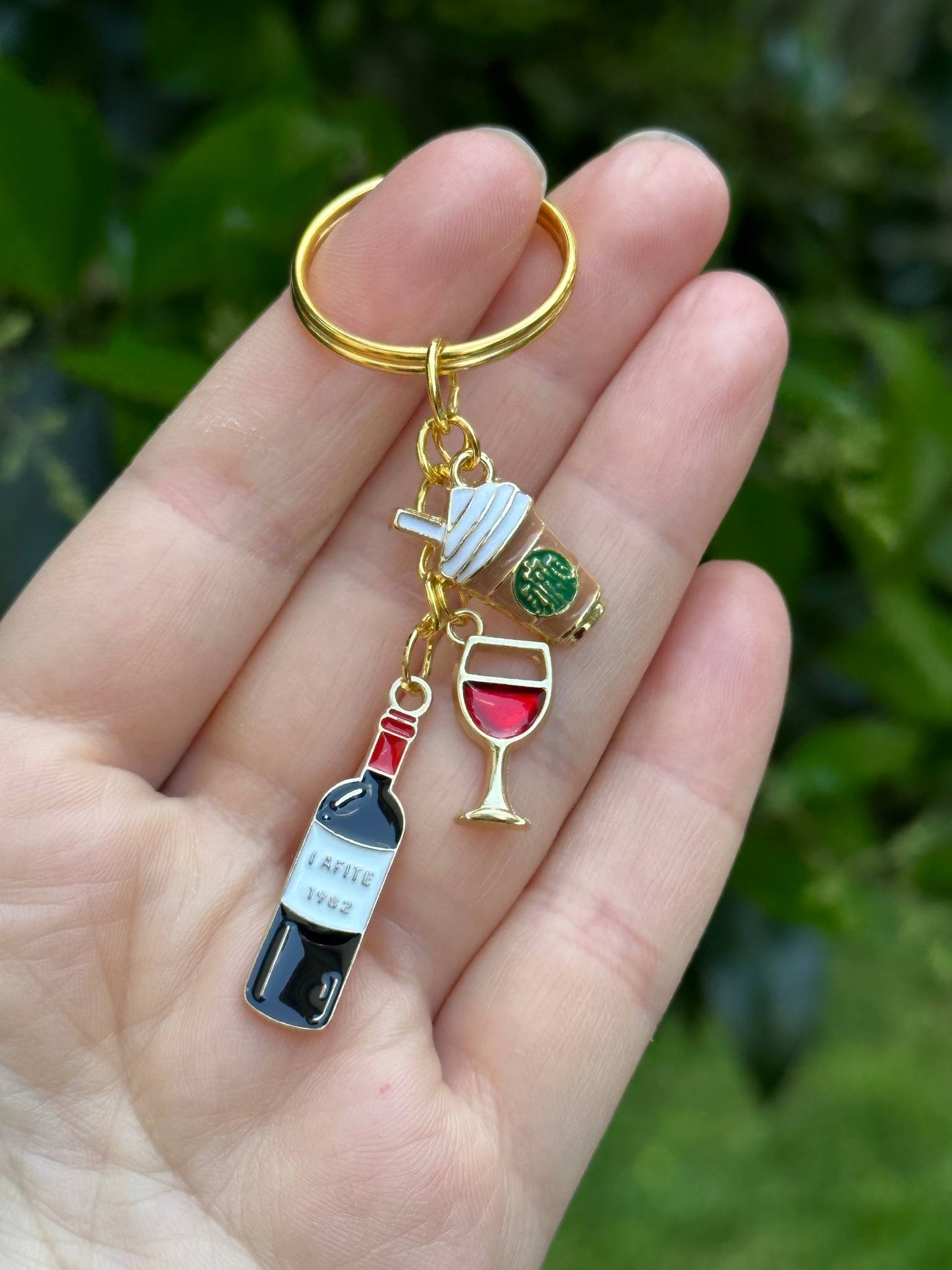 cute coffee ice cream red wine keychain set gift for drink lovers